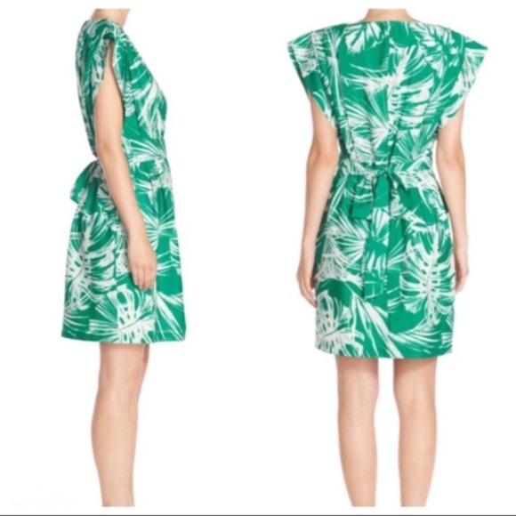 Elisa J Palm Print Green And Ivory Shift Dress - Picture 2 of 7